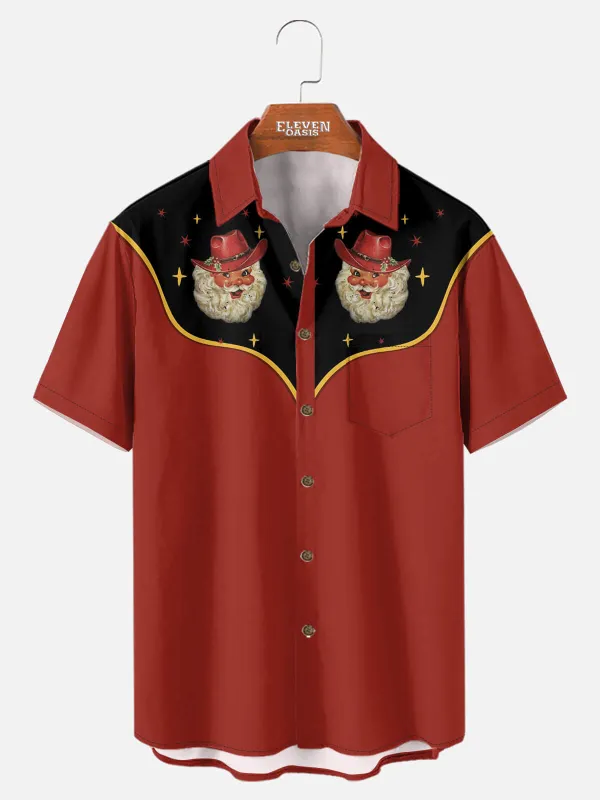 Men's Western Cowboy Santa Short Sleeve Shirt sold by Eleven Oasis