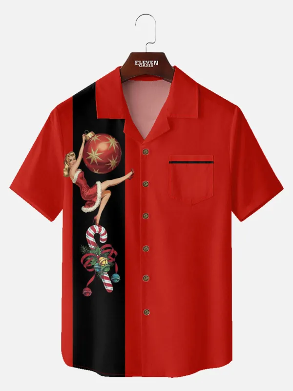 Tall Men's Retro Pin-Up Christmas Short Sleeve Shirt sold by Eleven Oasis