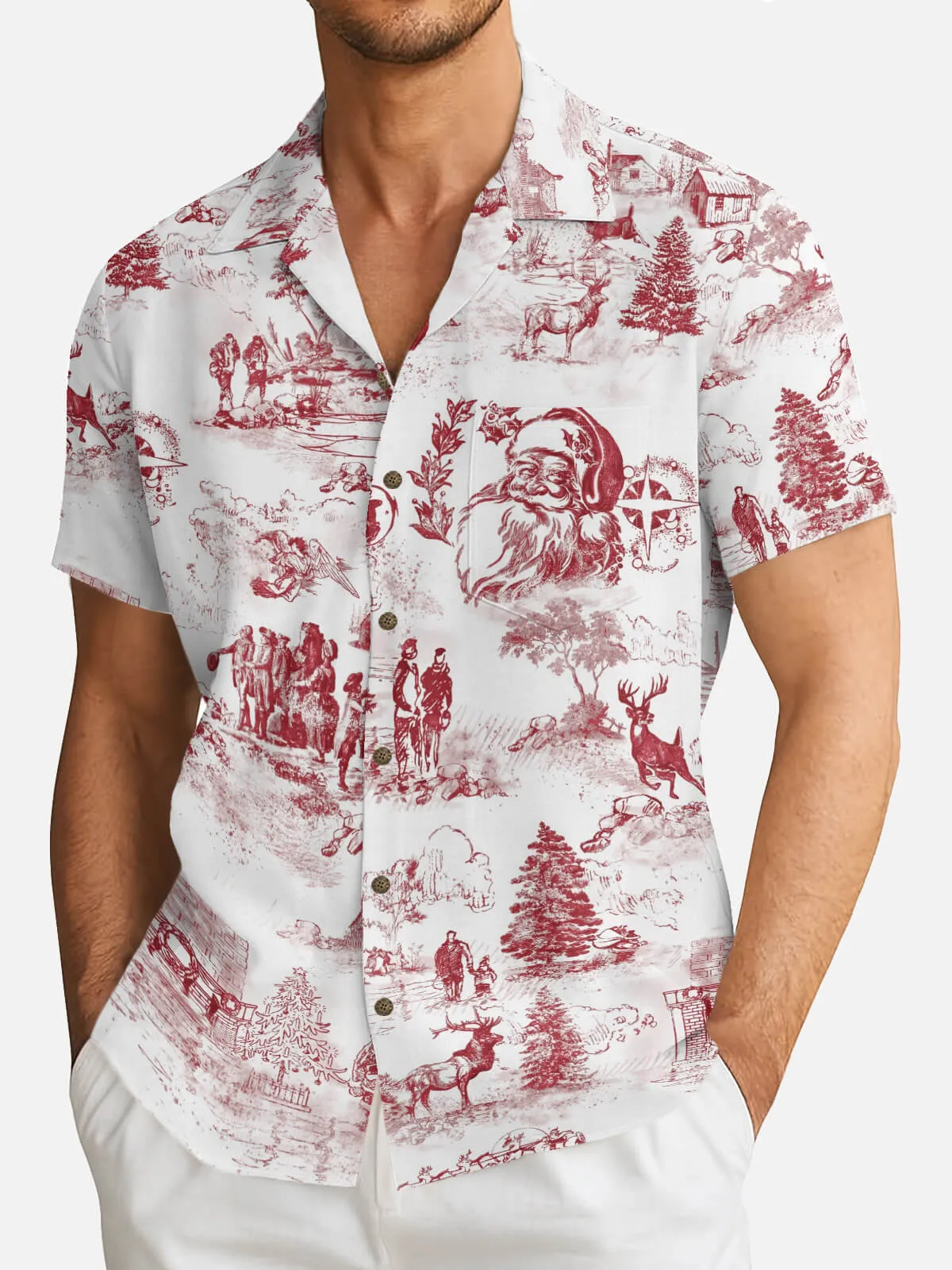 Men's Vintage Santa Toile Print Short Sleeve Shirt sold by Eleven Oasis product image thumbnail 2