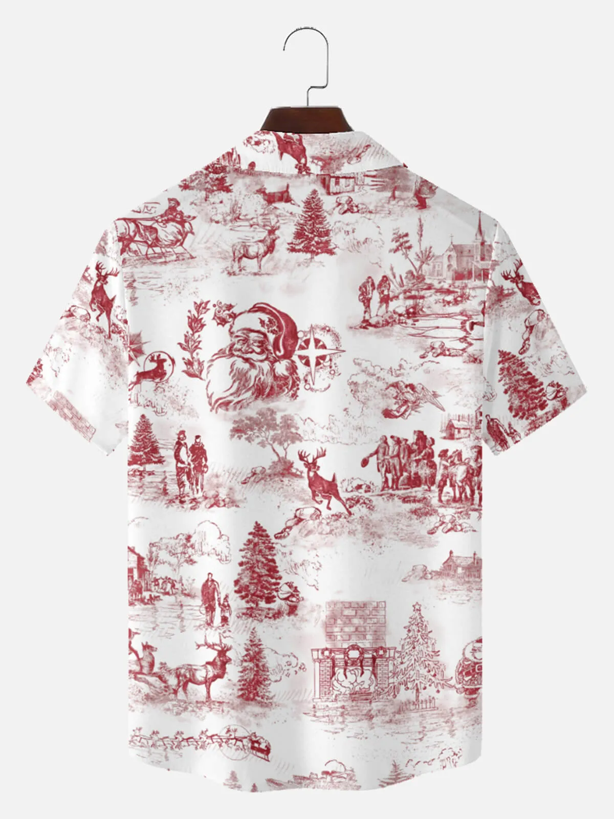 Men's Vintage Santa Toile Print Short Sleeve Shirt sold by Eleven Oasis product image thumbnail 3