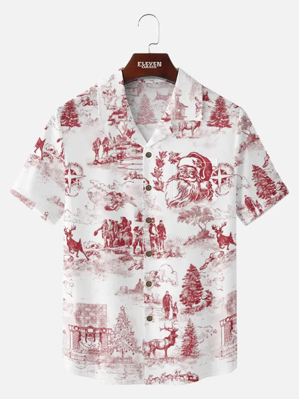 Men's Vintage Santa Toile Print Short Sleeve Shirt sold by Eleven Oasis