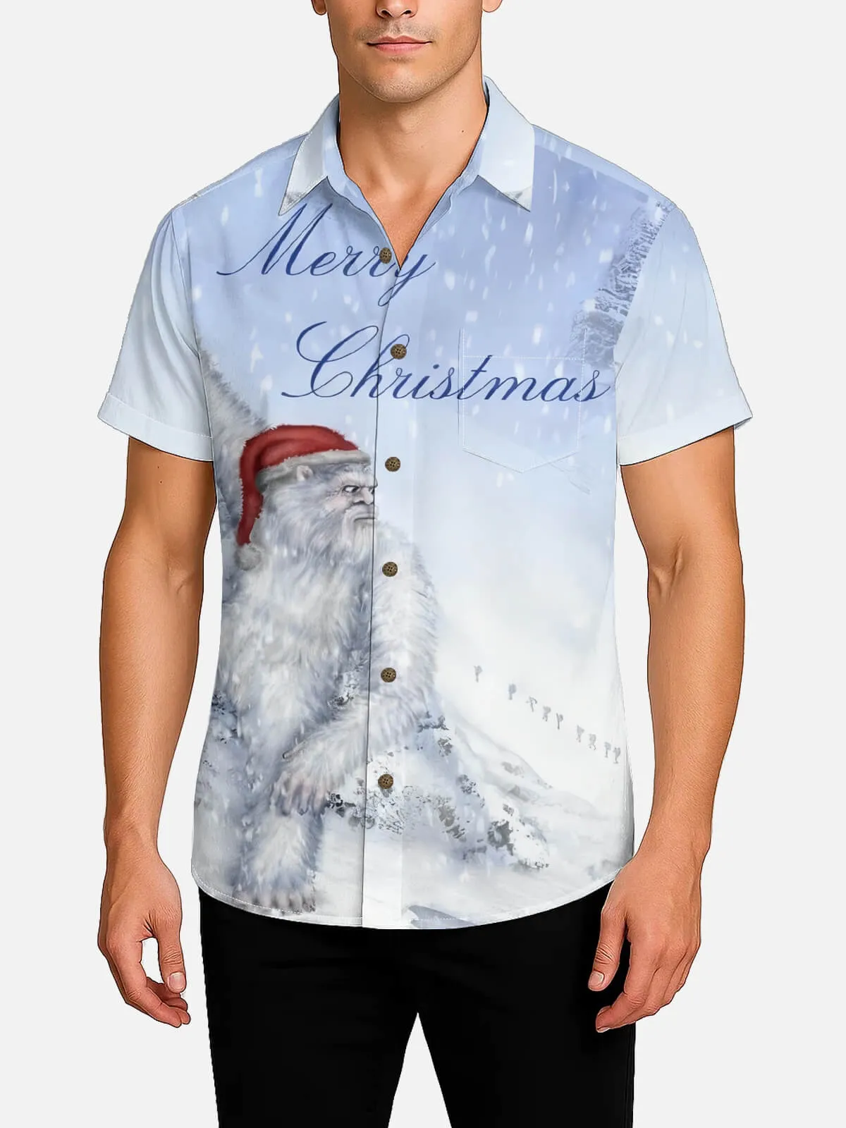 Men's Yeti Merry Christmas Short Sleeve Shirt sold by Eleven Oasis product image thumbnail 2