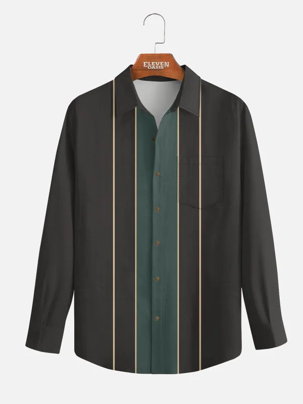 Men's Classic Striped Bowling Style Long Sleeve Shirt made by Eleven Oasis