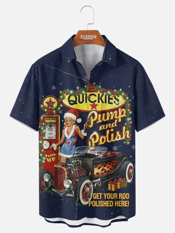 Men's Hot Rod Pump and Polish Christmas Short Sleeve Shirt sold by Eleven Oasis