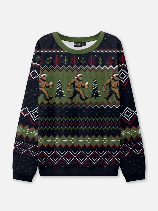 Bigfoot Beer Run Ugly Christmas Sweater sold by Eleven Oasis