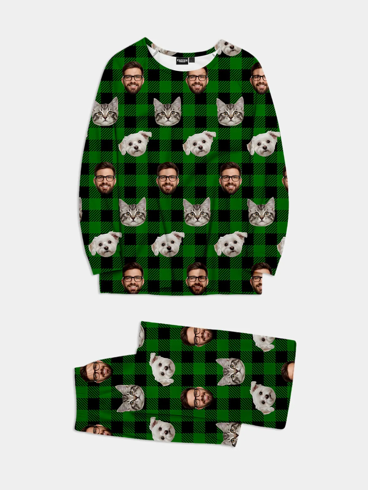 Custom Face Pajama Set - Green Plaid sold by Eleven Oasis
