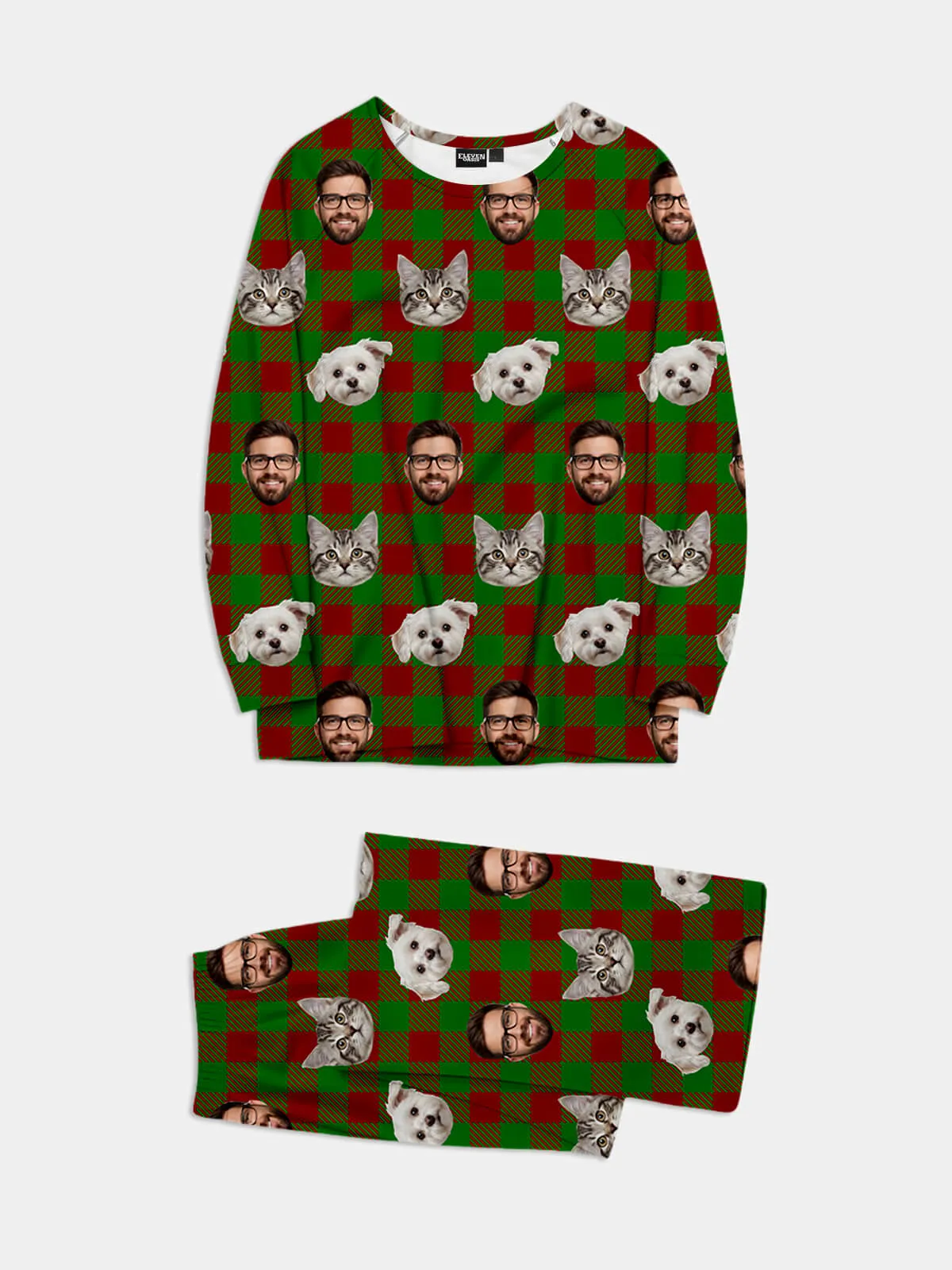 Custom Face Pajama Set - Christmas Plaid (Red & Green) sold by Eleven Oasis