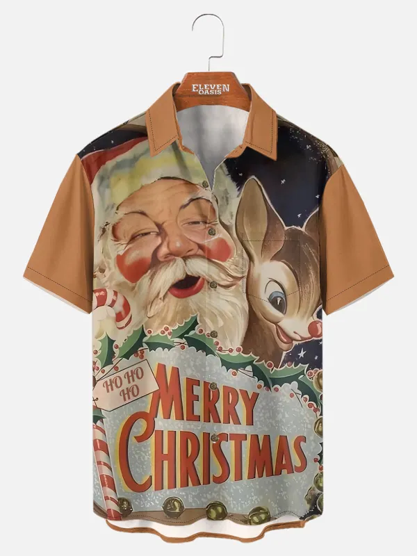 Tall Men's Santa and Rudolph Merry Christmas Short Sleeve Shirt sold by Eleven Oasis