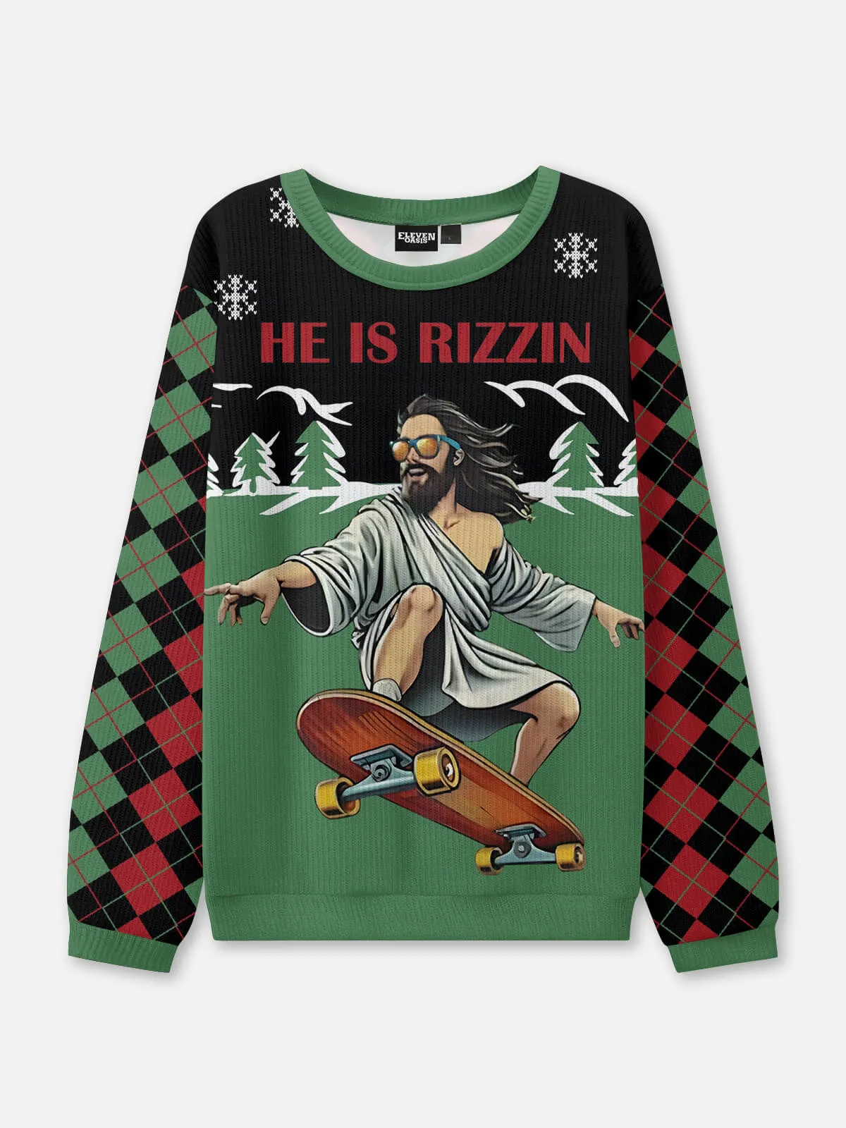 He Is Rizzin Skateboard Ugly Christmas Sweater sold by Eleven Oasis