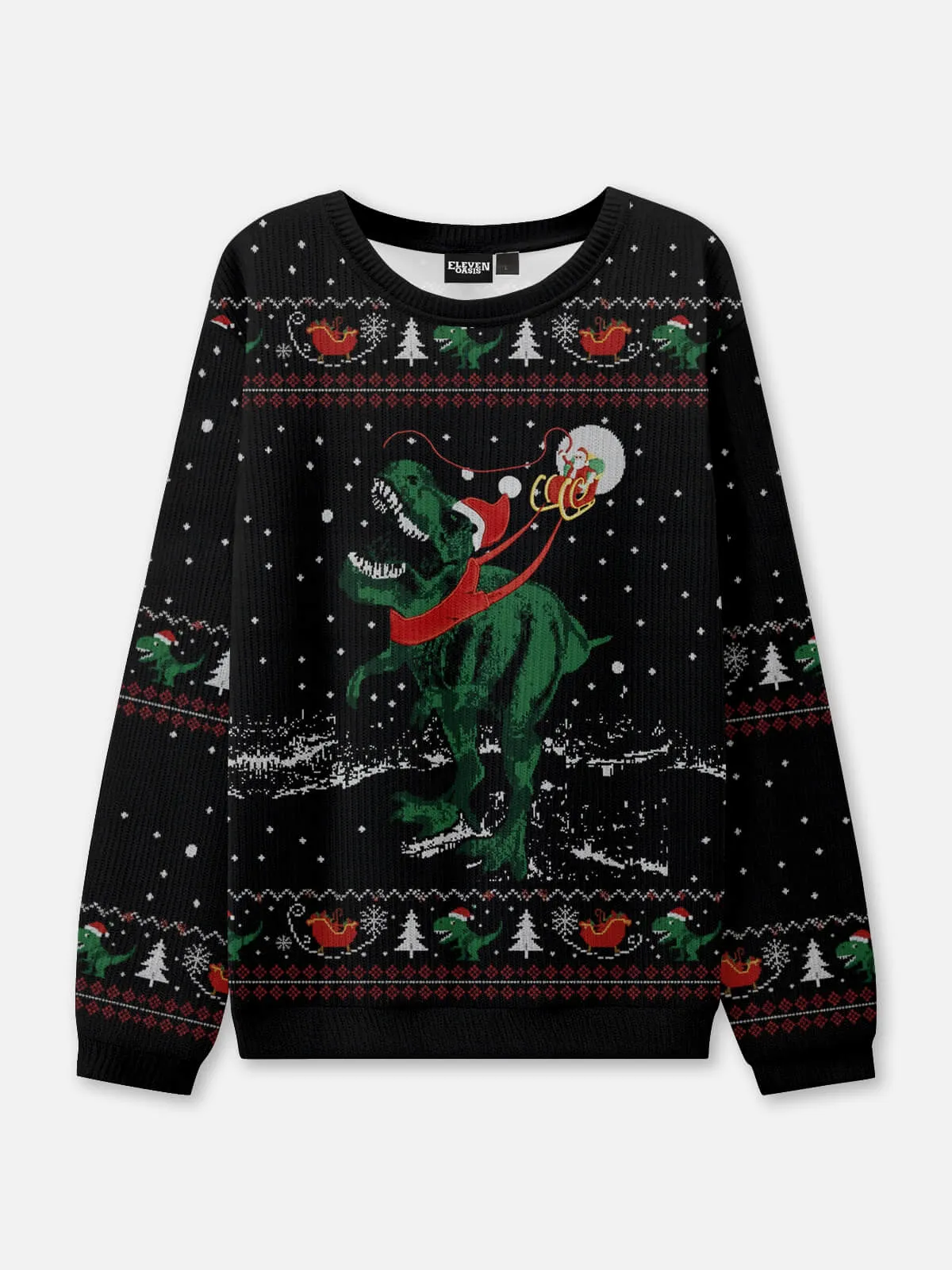 Santa's T-Rex Sleigh Ride Ugly Christmas Sweater sold by Eleven Oasis