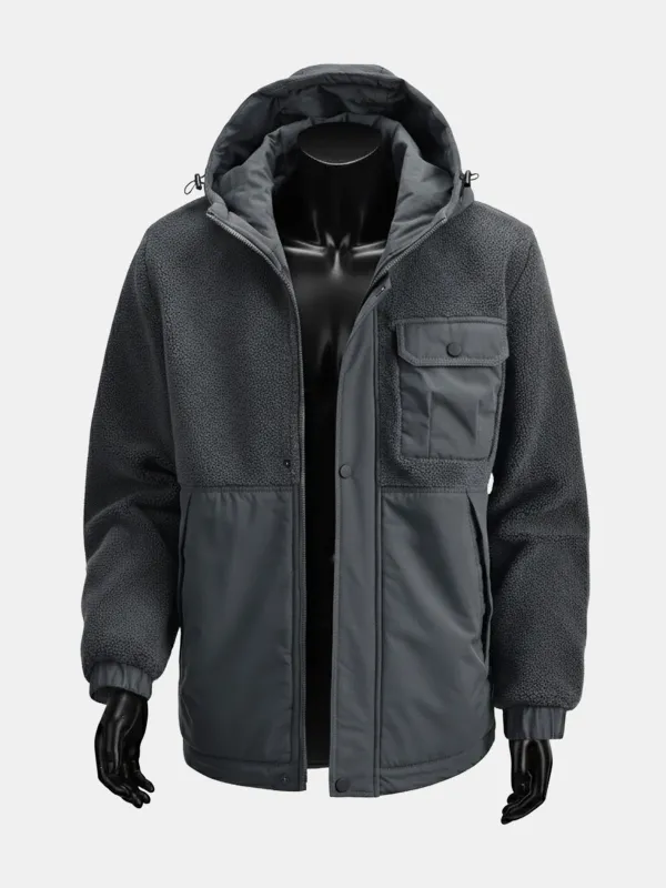 Men's Sherpa-Panel Hooded Puffer Jacket with Chest Pocket sold by Eleven Oasis