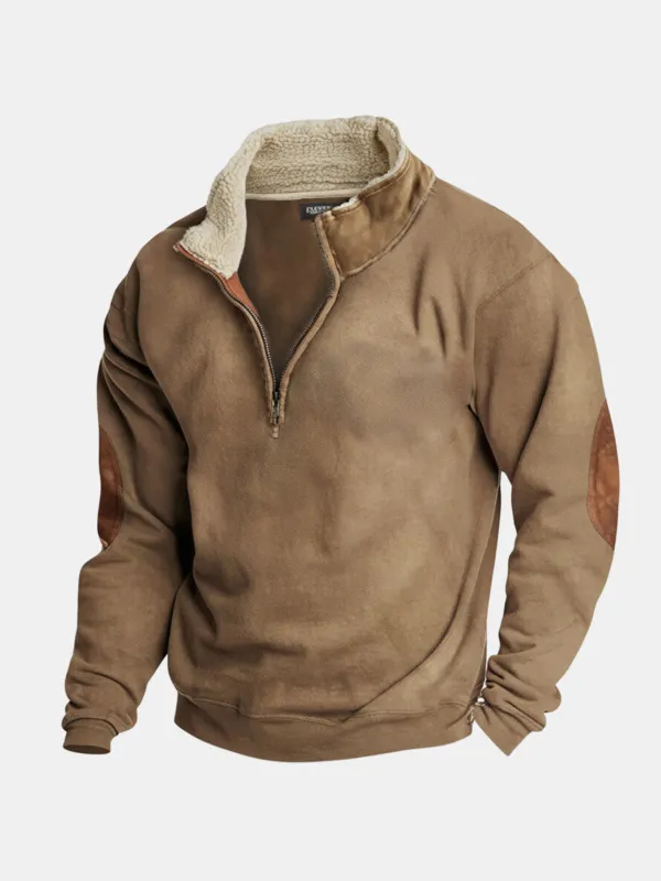 Men's Sherpa Collar Quarter-Zip Fleece Pullover Sweater sold by Eleven Oasis