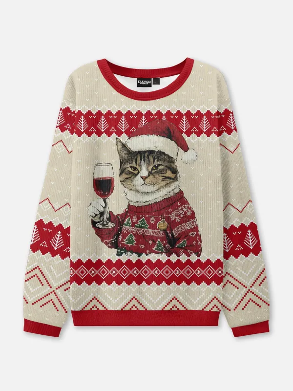 Cat Wine Ugly Christmas Sweater sold by Eleven Oasis