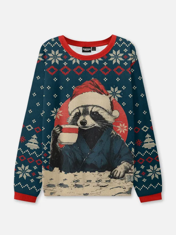 Raccoon Coffee Ugly Christmas Sweatshirt sold by Eleven Oasis