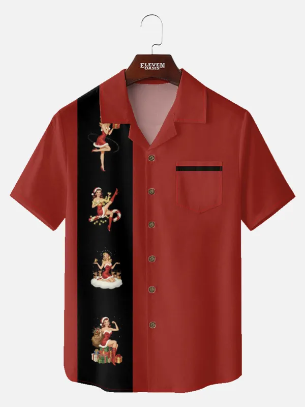 Tall Men's Pin-Up Christmas Stripe Short Sleeve Shirt sold by Eleven Oasis