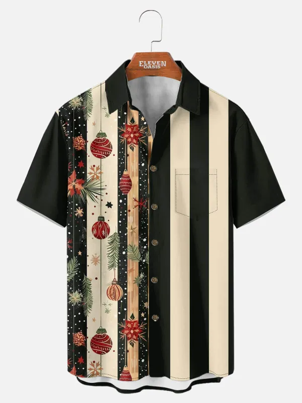Men's Christmas Ornaments Stripe Short Sleeve Shirt made by Eleven Oasis