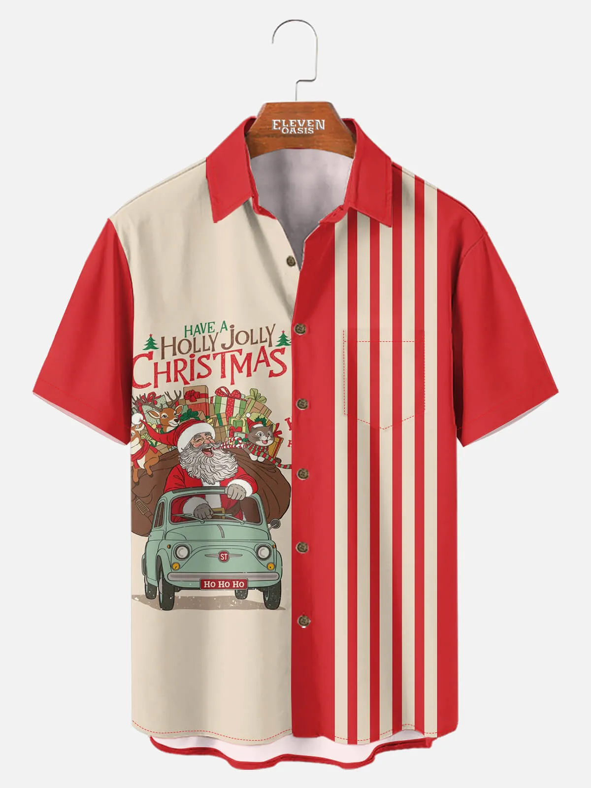 Men's Retro Santa Car Christmas Short Sleeve Shirt sold by Eleven Oasis