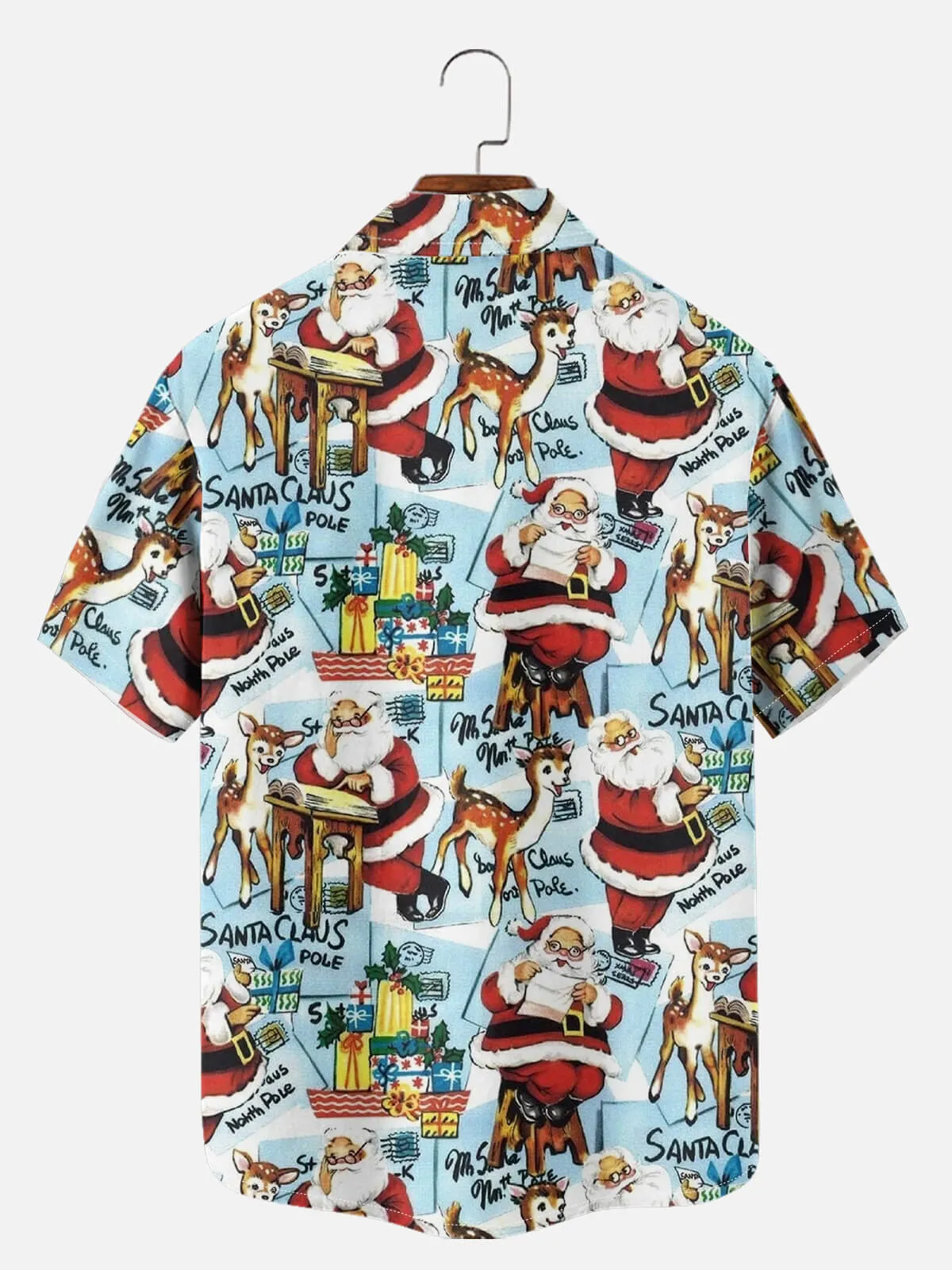 Men's Vintage Santa & Reindeer Christmas Short Sleeve Shirt sold by Eleven Oasis product image thumbnail 3