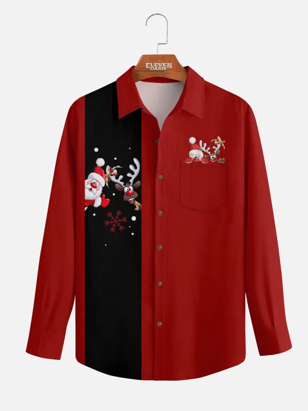 Men's Santa and Reindeer Long Sleeve Shirt sold by Eleven Oasis