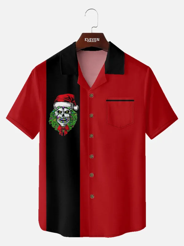 Tall Men's Santa Skull Wreath Short Sleeve Shirt sold by Eleven Oasis