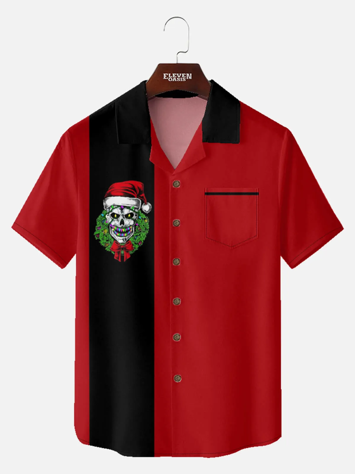 Tall Men's Santa Skull Wreath Short Sleeve Shirt sold by Eleven Oasis