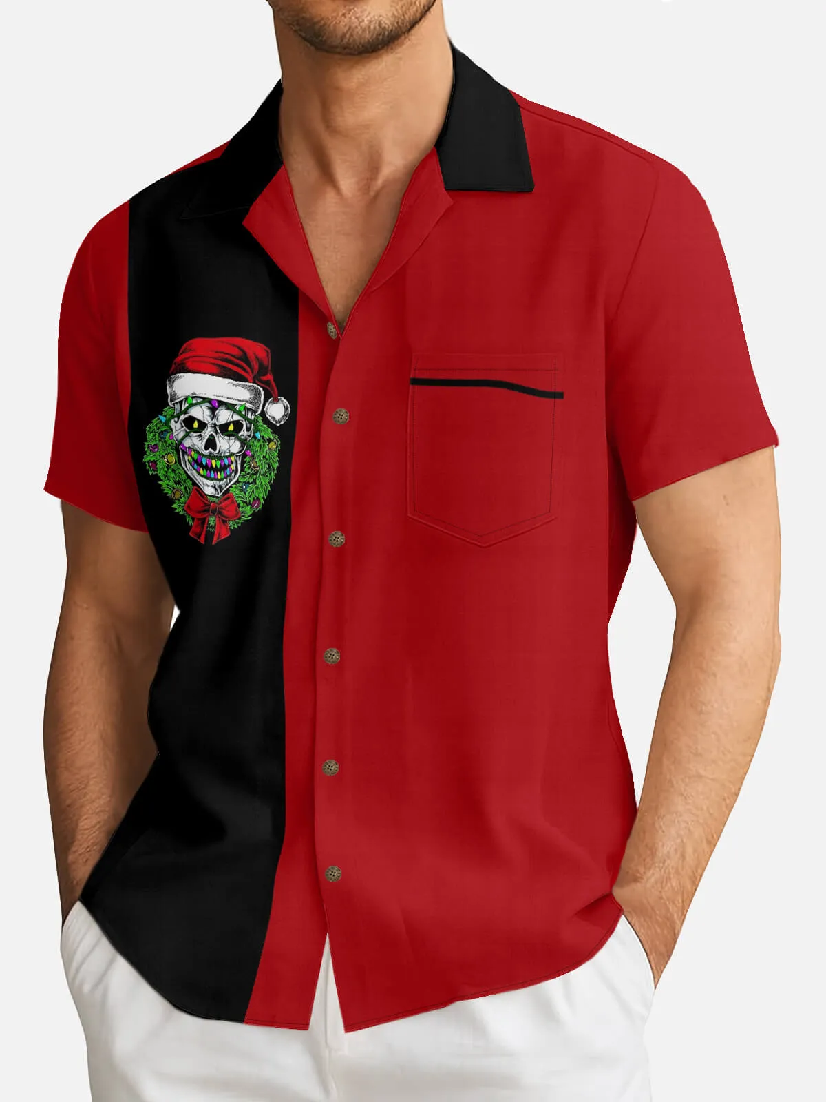 Tall Men's Santa Skull Wreath Short Sleeve Shirt sold by Eleven Oasis product image thumbnail 2