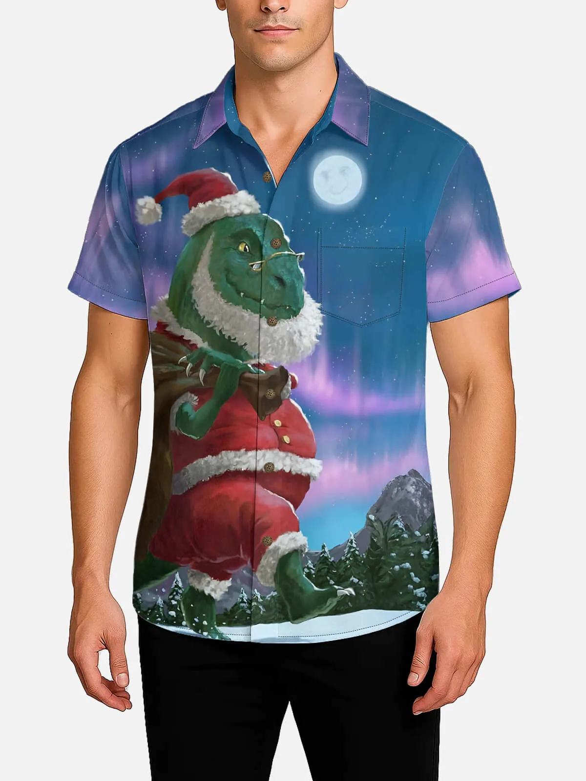 Men's Dino Claus Christmas Short Sleeve Shirt sold by Eleven Oasis product image thumbnail 2