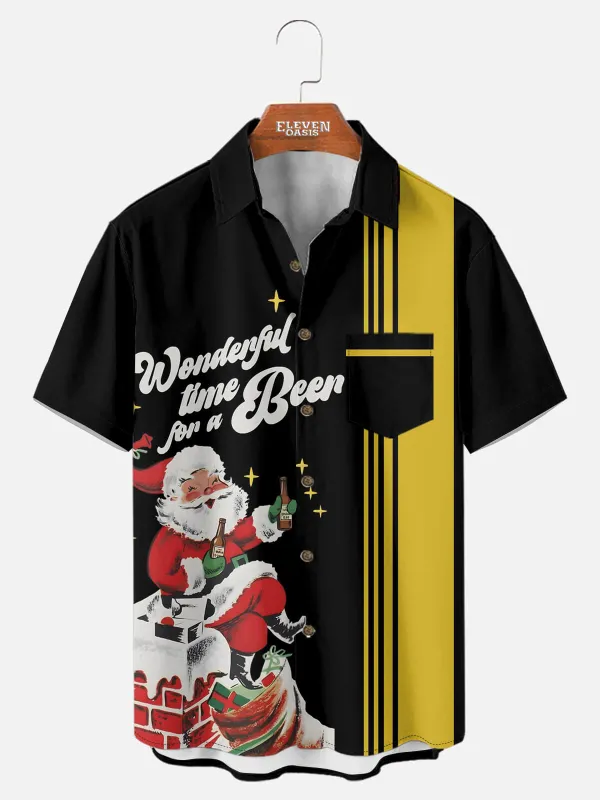 Tall Men's Retro Santa Wonderful Beer Time Bowling Short Sleeve Shirt sold by Eleven Oasis