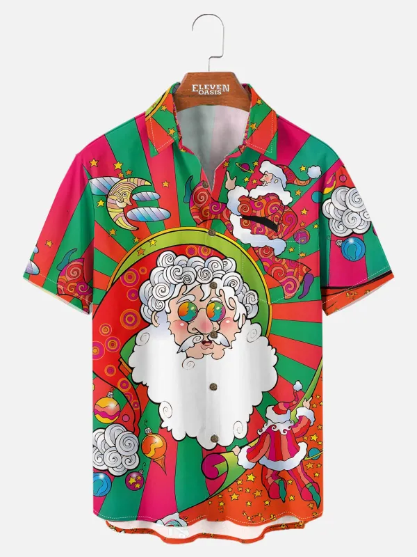 Tall Men's Psychedelic Groovy Christmas Santa Holiday Short Sleeve Shirt sold by Eleven Oasis