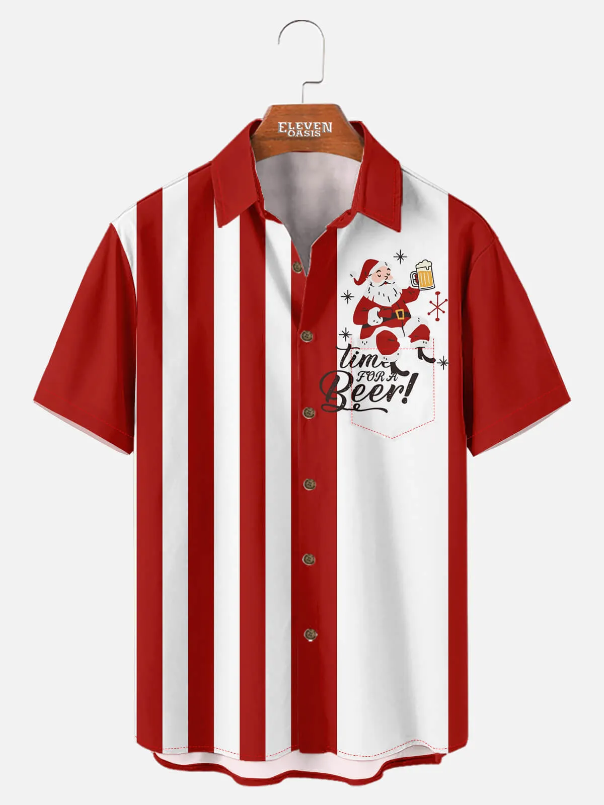 Tall Men's Santa Beer Time Holiday Party Short Sleeve Shirt sold by Eleven Oasis