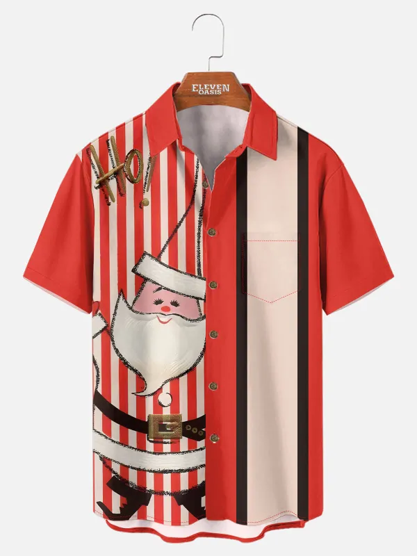 Men's Retro Santa Says Ho Christmas Short Sleeve Shirt sold by Eleven Oasis