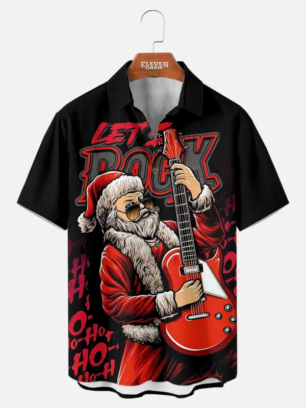 Tall Men's Rockin' Santa Let's Rock Christmas Short Sleeve Shirt sold by Eleven Oasis