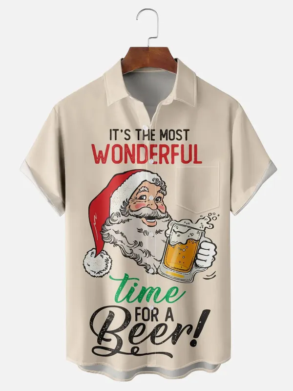 Tall Men's Santa Beer Cheer Christmas Short Sleeve Shirt sold by Eleven Oasis