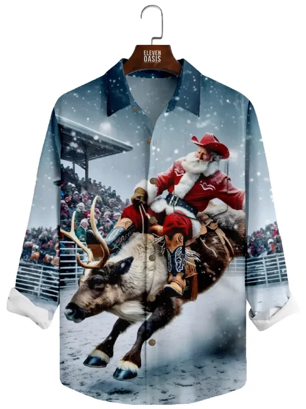 Men's Santa Rodeo Reindeer Long Sleeve Shirt sold by Eleven Oasis