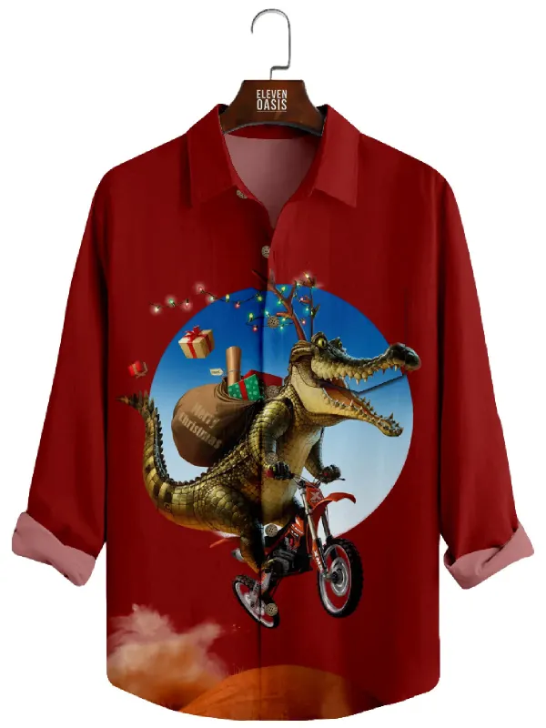Men's Christmas Crocodile Red Long Sleeve Shirt sold by Eleven Oasis