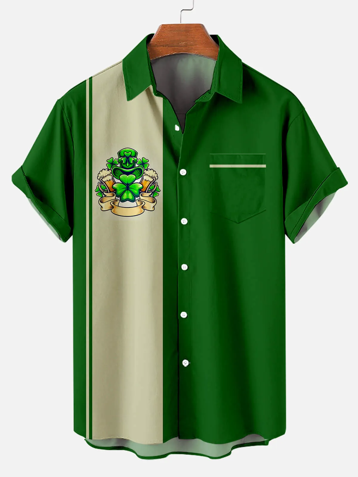 Men's Shamrock Crest Panel Short Sleeve Shirt sold by Eleven Oasis