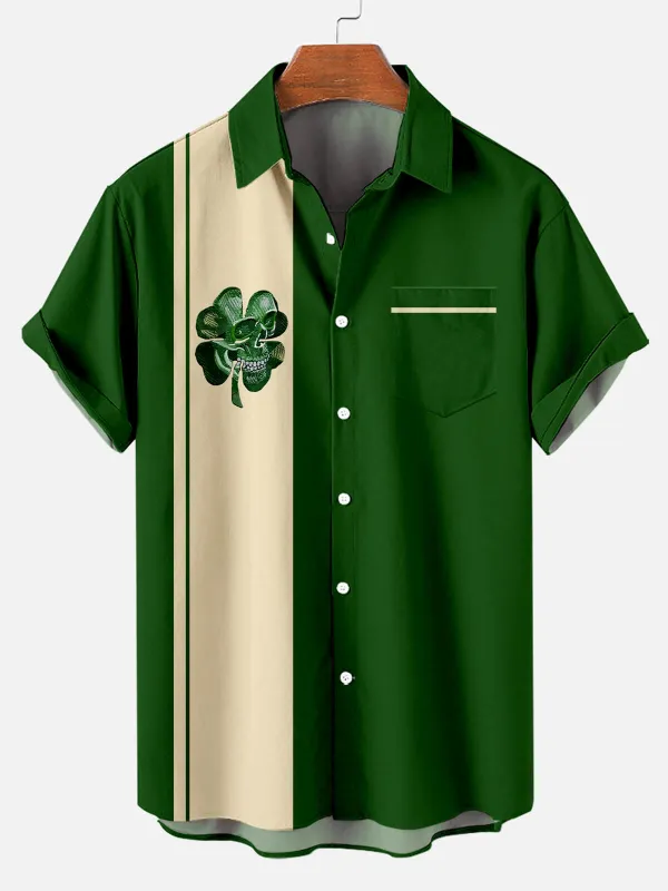 Men's Skull Shamrock Panel Short Sleeve Shirt sold by Eleven Oasis