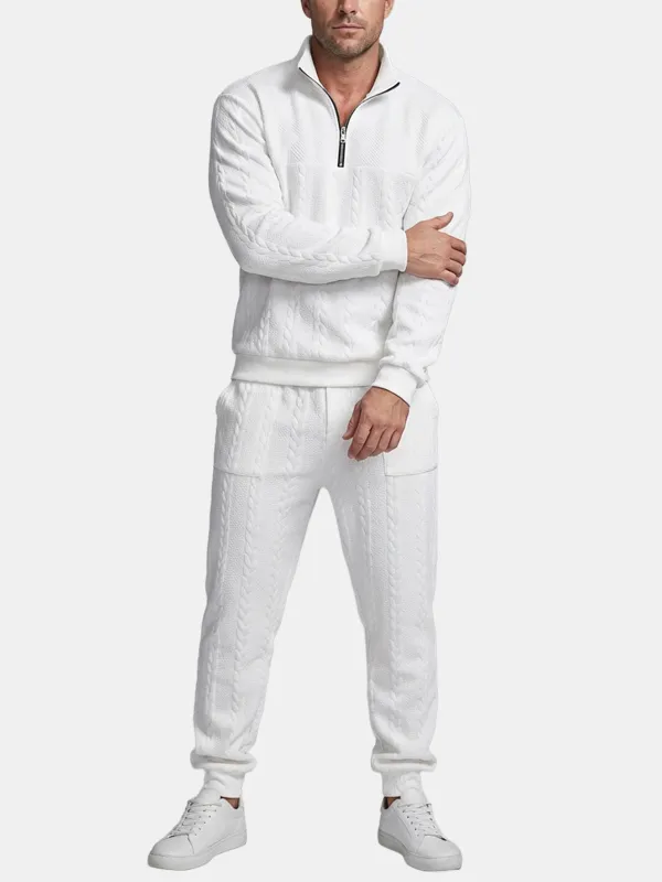 Men's Cable Knit Quarter-Zip Tracksuit Set sold by Eleven Oasis
