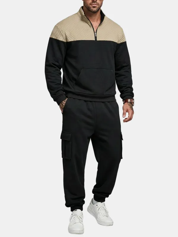 Men's Colorblock Quarter-Zip Tracksuit Set sold by Eleven Oasis