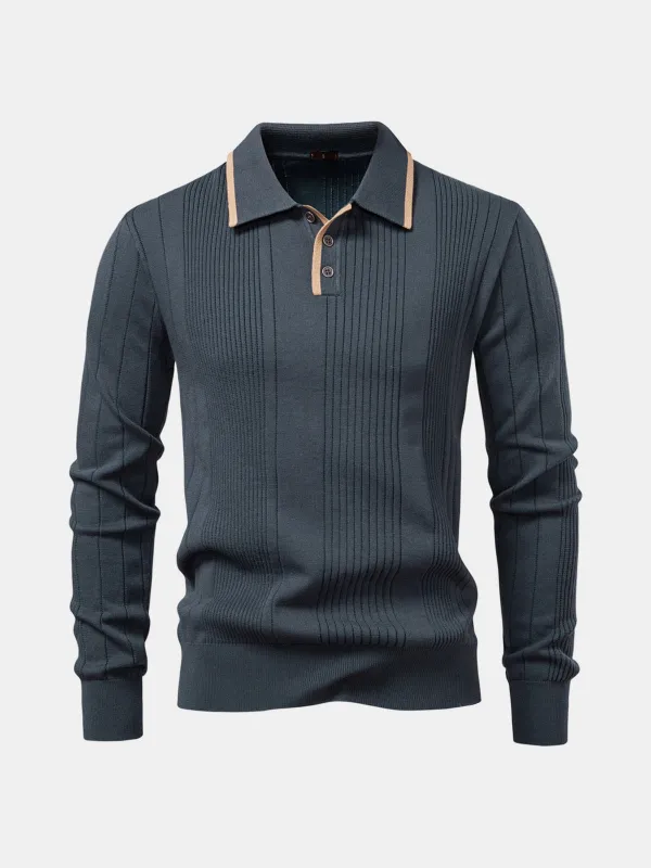 Men's Ribbed Knit Long Sleeve Polo sold by Eleven Oasis
