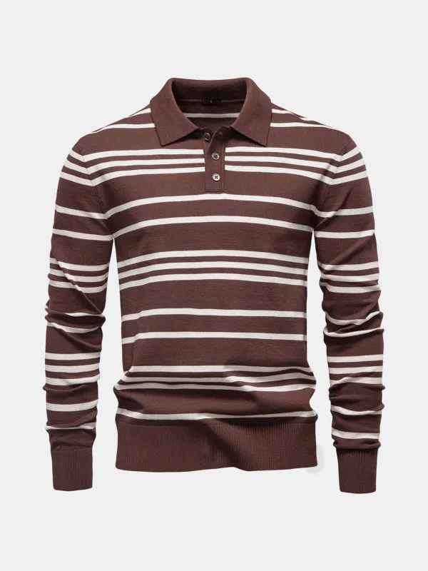 Men's Striped Knit Long Sleeve Polo sold by Eleven Oasis