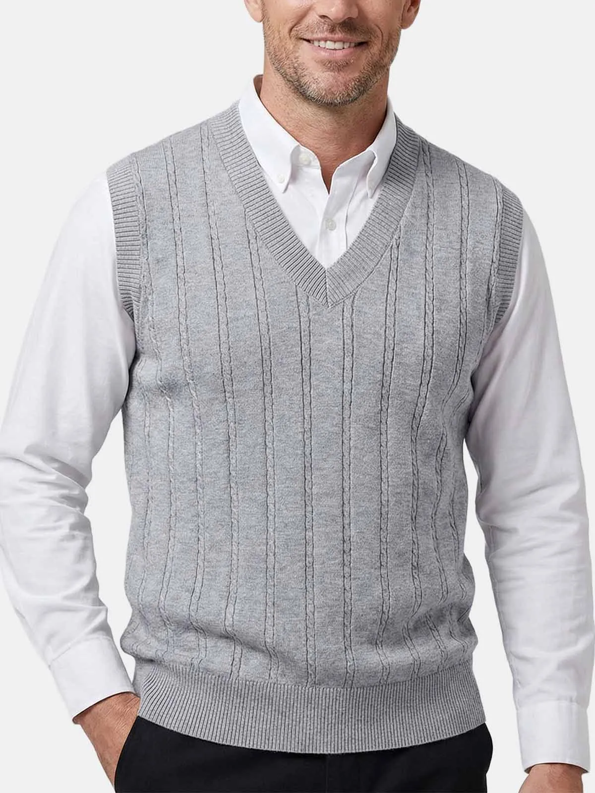 Men's Cable Knit V-Neck Sweater Vest sold by Eleven Oasis product image thumbnail 2