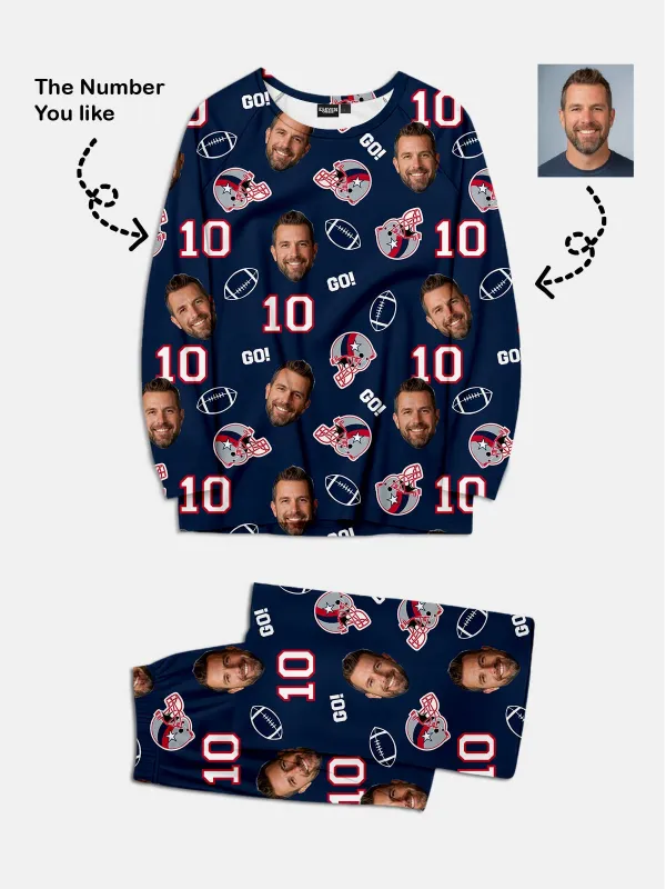 Custom Football Team & Face Pajama Set - New England Navy & Red sold by Eleven Oasis