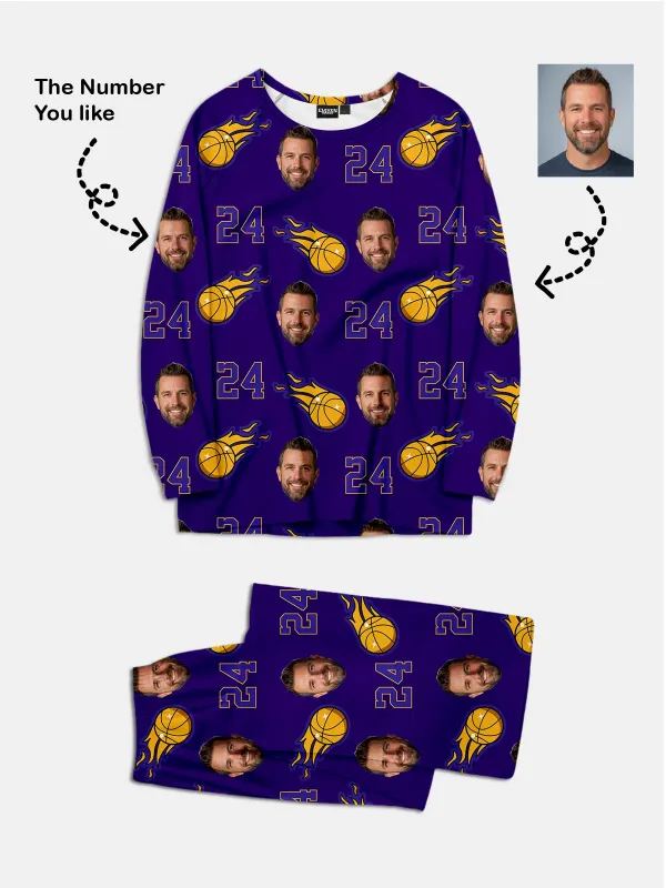 Custom Basketball Team & Face Pajama Set - Purple & Gold sold by Eleven Oasis