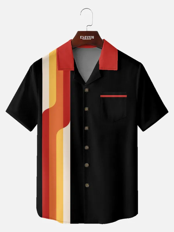 Men's Retro Striped Short Sleeve Shirt sold by Eleven Oasis