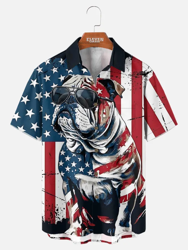 Men's Patriotic Bulldog Short Sleeve Shirt sold by Eleven Oasis