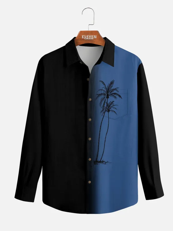 Men's Gradient Palm Tree Hawaiian Long Sleeve Shirt sold by Eleven Oasis