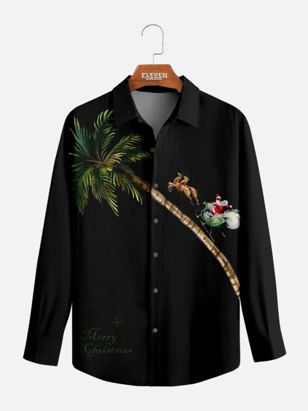 Men's Merry Christmas Palm Tree Long Sleeve Shirt sold by Eleven Oasis
