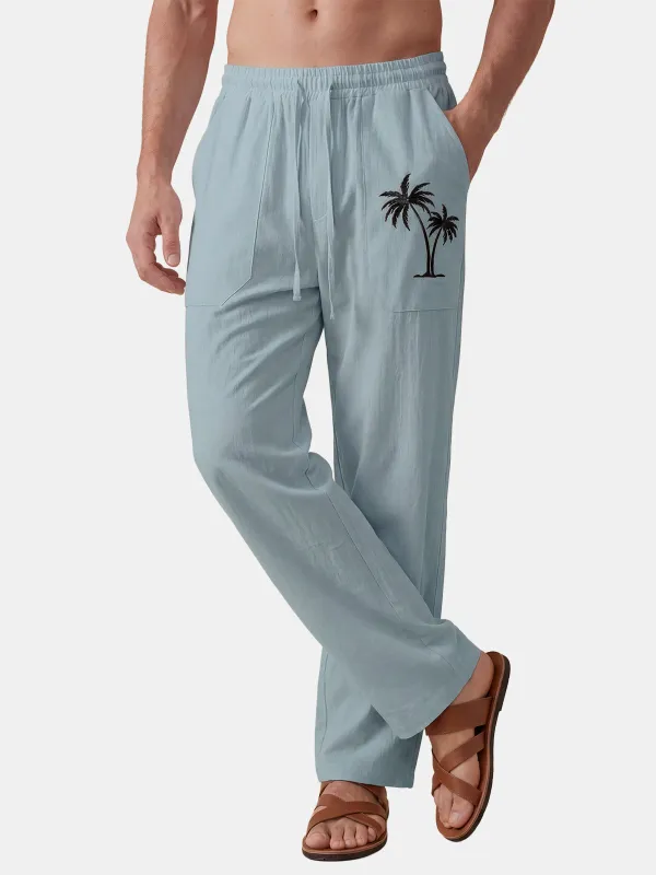 Men's Casual Palm-Print Linen Pants sold by Eleven Oasis
