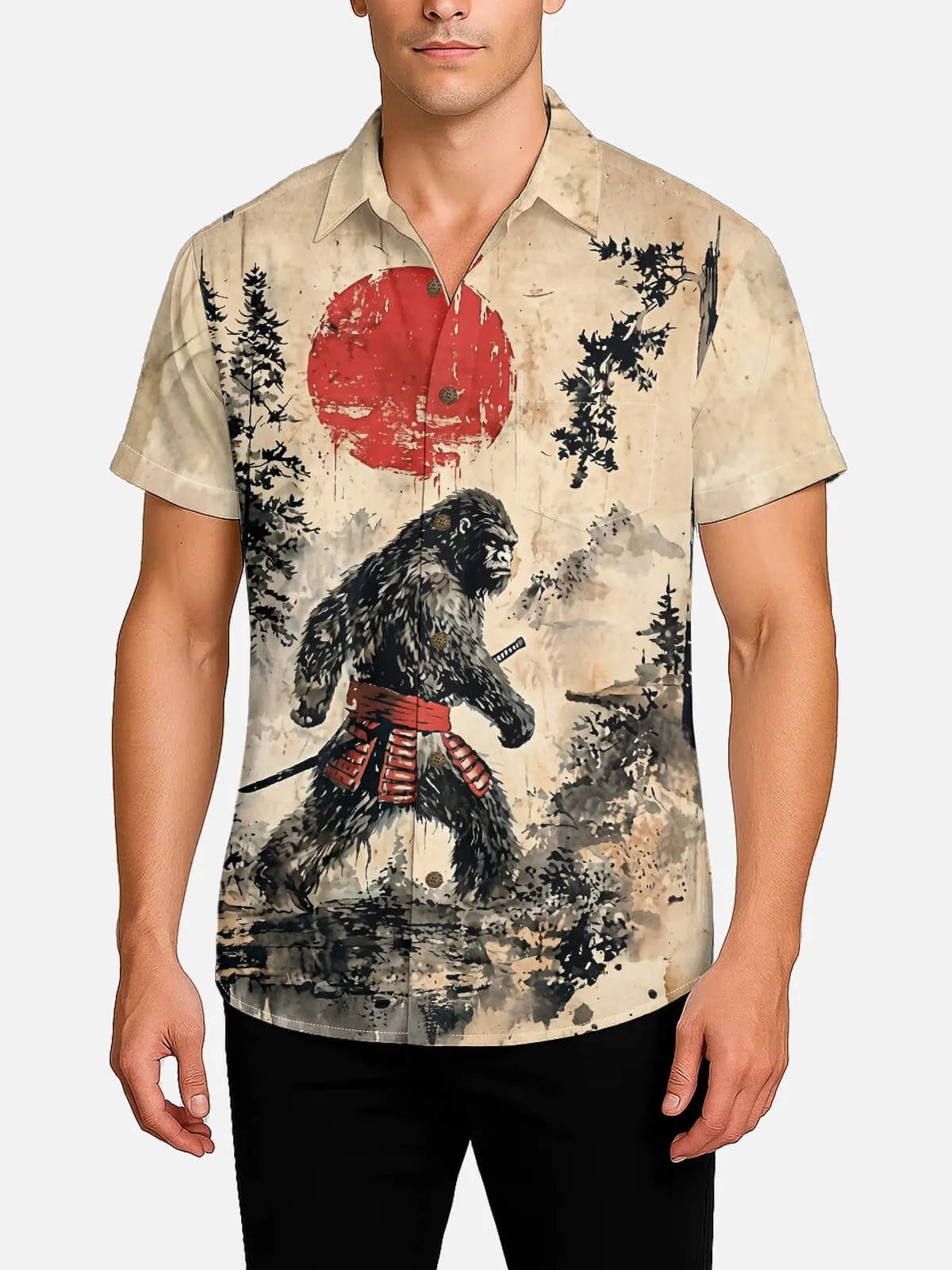 Tall Men's Japanese Samurai Sasquatch Short Sleeve Shirt sold by Eleven Oasis product image thumbnail 2